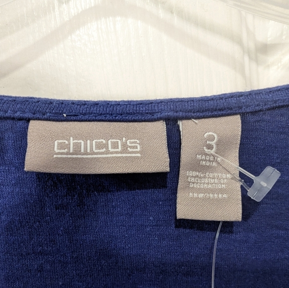 NWT Chico's blue Victoria beading top pullover shirt rhinestone office size 3/XL - Picture 5 of 9